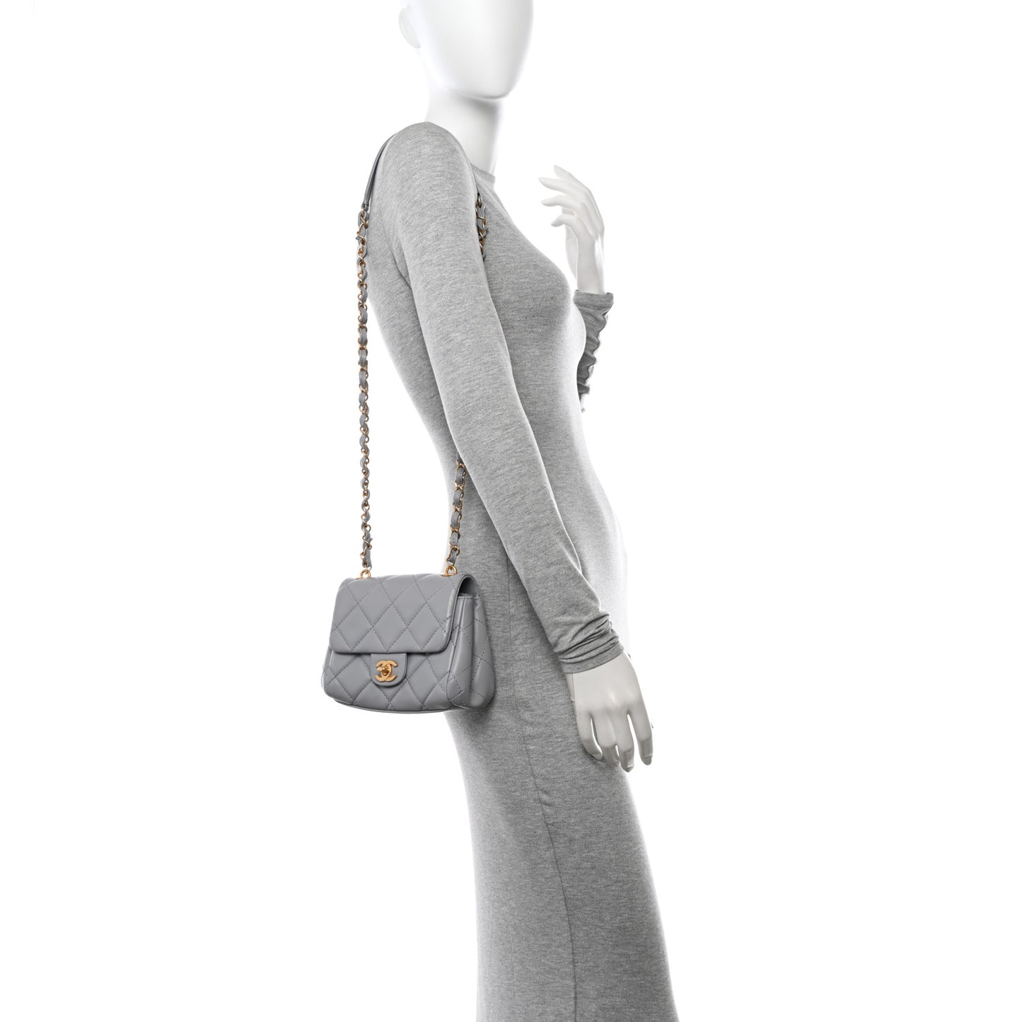 Lambskin Quilted Mini Flap Light Grey