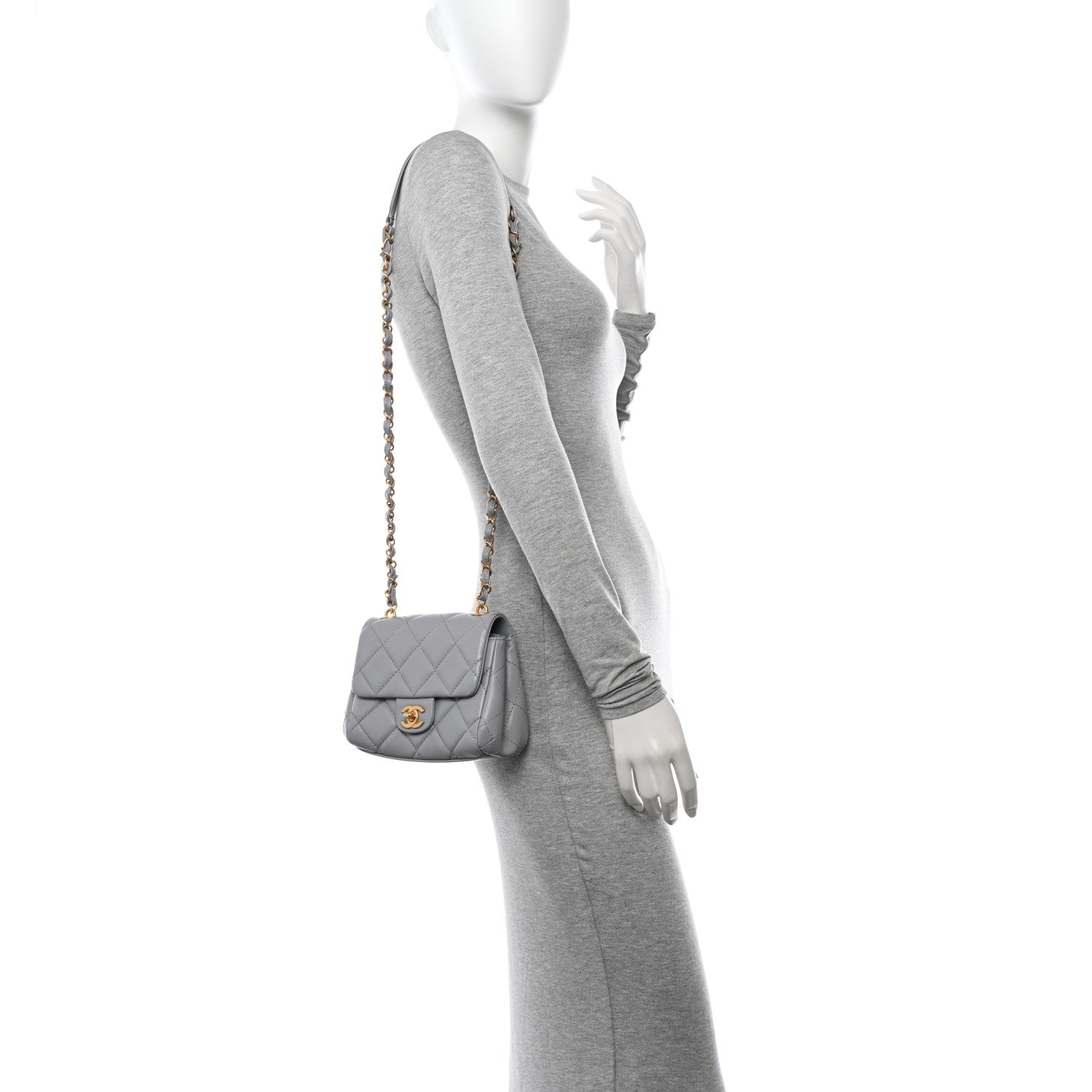 Chanel Lambskin Quilted Mini Flap Light Grey 2 of 11