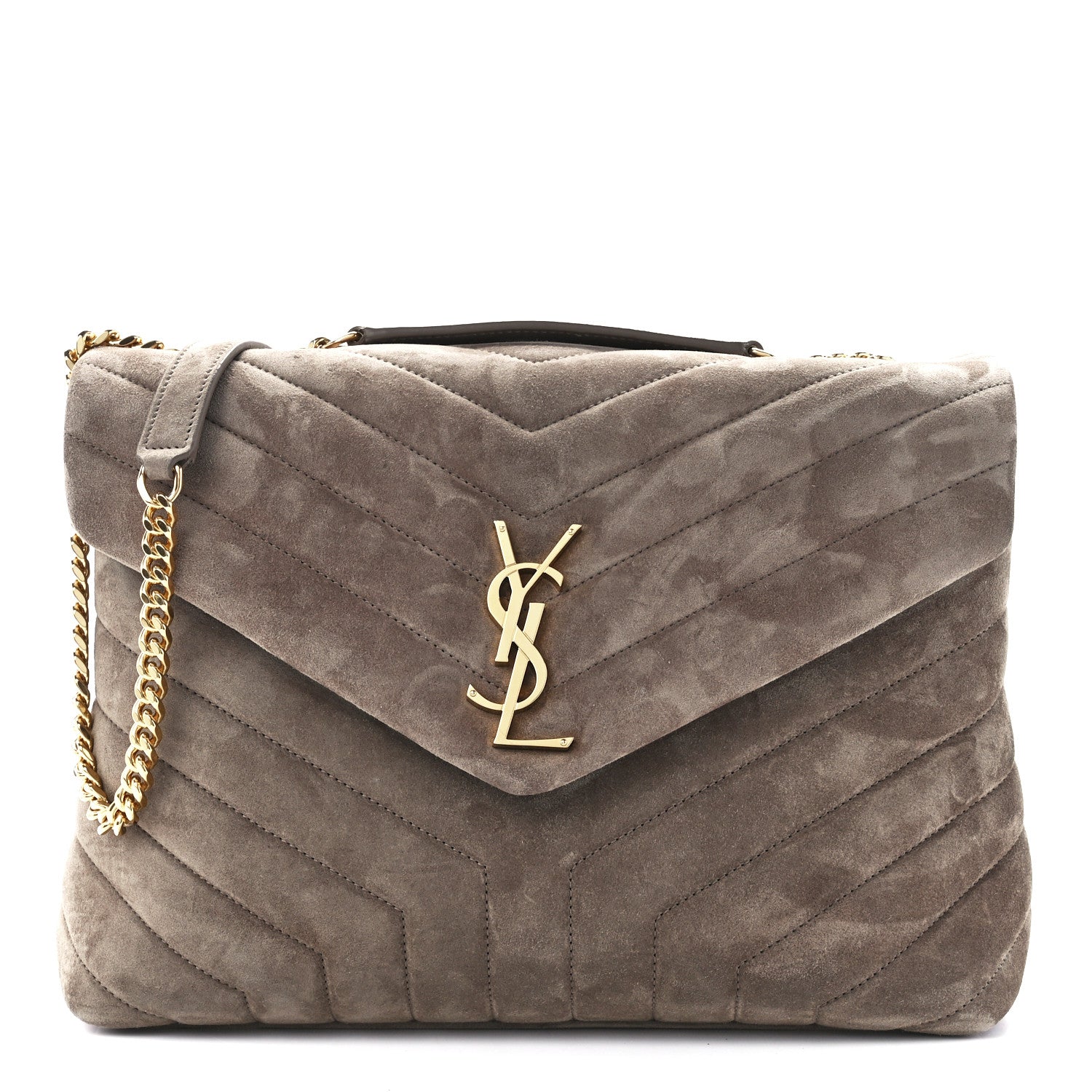 Saint Laurent Suede Y Quilted Monogram Medium Loulou Chain Satchel Taupe 1 of 12