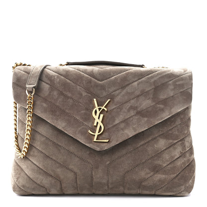Saint Laurent Suede Y Quilted Monogram Medium Loulou Chain Satchel Taupe 1 of 12