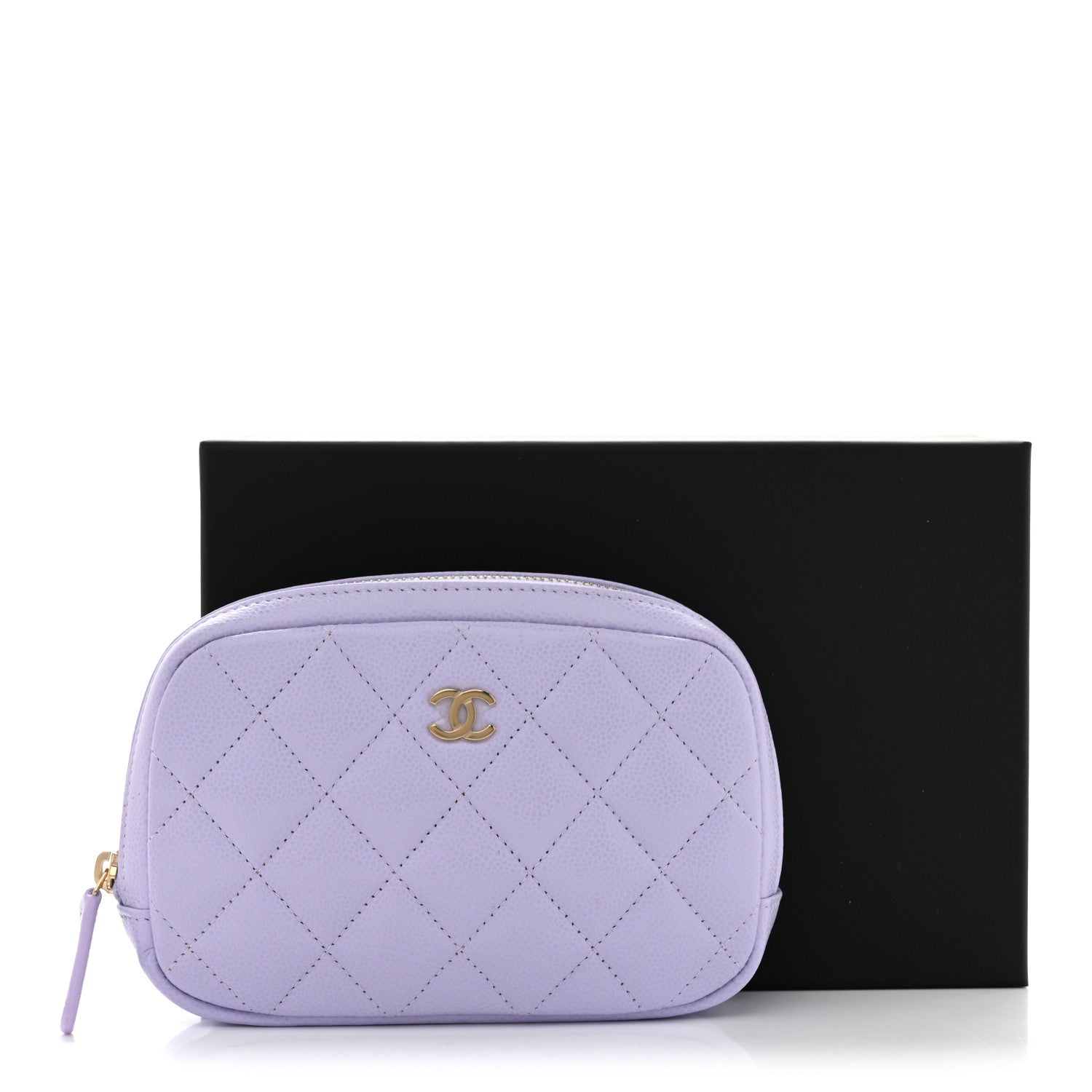 Chanel Caviar Quilted Small Curvy Pouch Cosmetic Case Light Purple