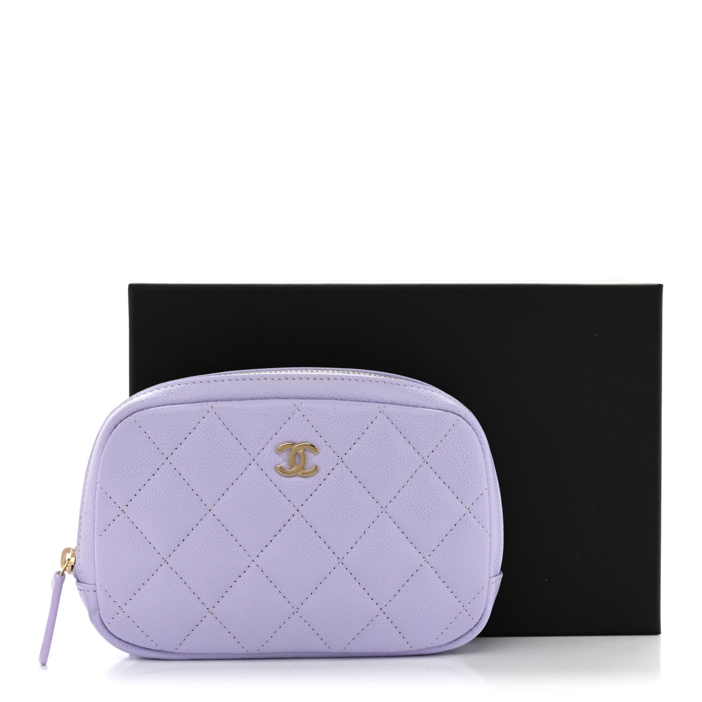 Caviar Quilted Small Curvy Pouch Cosmetic Case Light Purple
