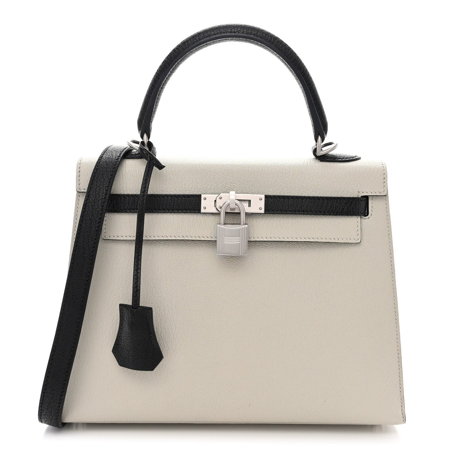 Hermes Chevre Mysore Horseshoe Kelly Sellier 25 Gris Perle Black 1 of 12