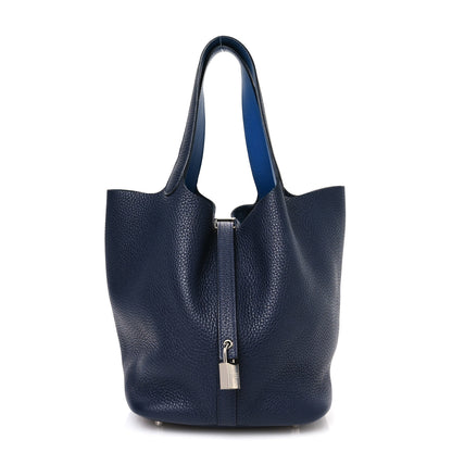 Hermes Taurillon Clemence Swift Eclat Picotin Lock 22 MM Bleu Nuit Bleu Zellige 1 of 10