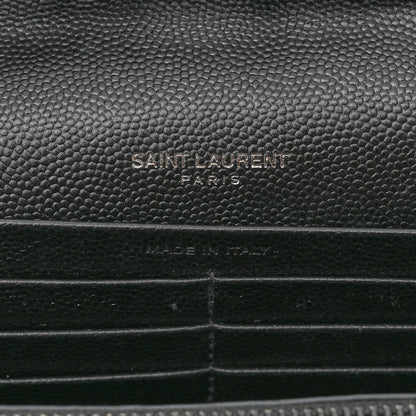 Saint Laurent Grain De Poudre Matelasse Chevron Monogram Monochrome Chain Wallet Black 7 of 10