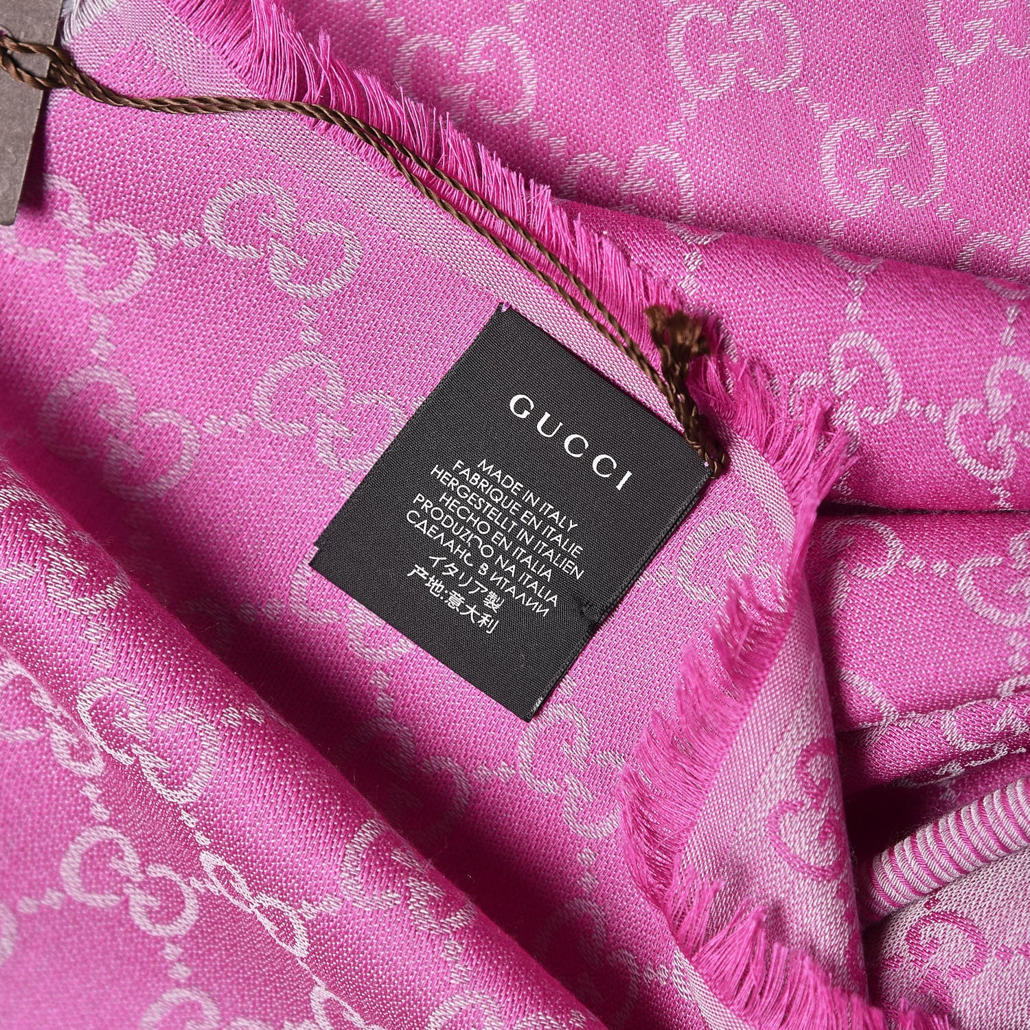 Gucci Wool Silk Monogram GGWeb Fringe Shawl Pink 4 of 4