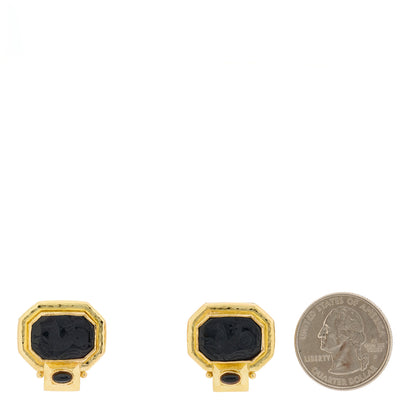Elizabeth Locke 18K Yellow Gold Venetian Glass Black Onyx Cherub Seahorse Intaglio Earrings 2 of 4