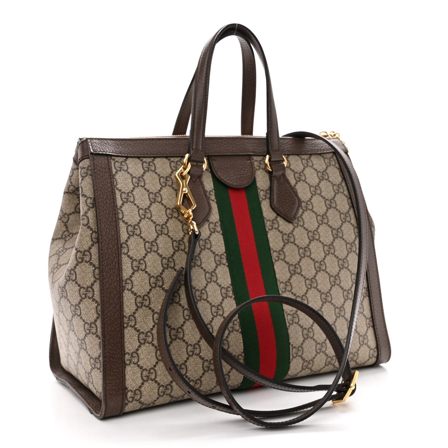 GG Supreme Monogram Web Medium Ophidia Tote Bag Brown