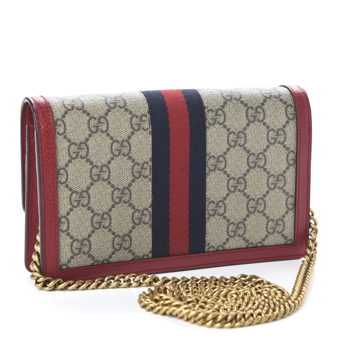 GG Supreme Monogram Web Queen Margaret Chain Wallet Red
