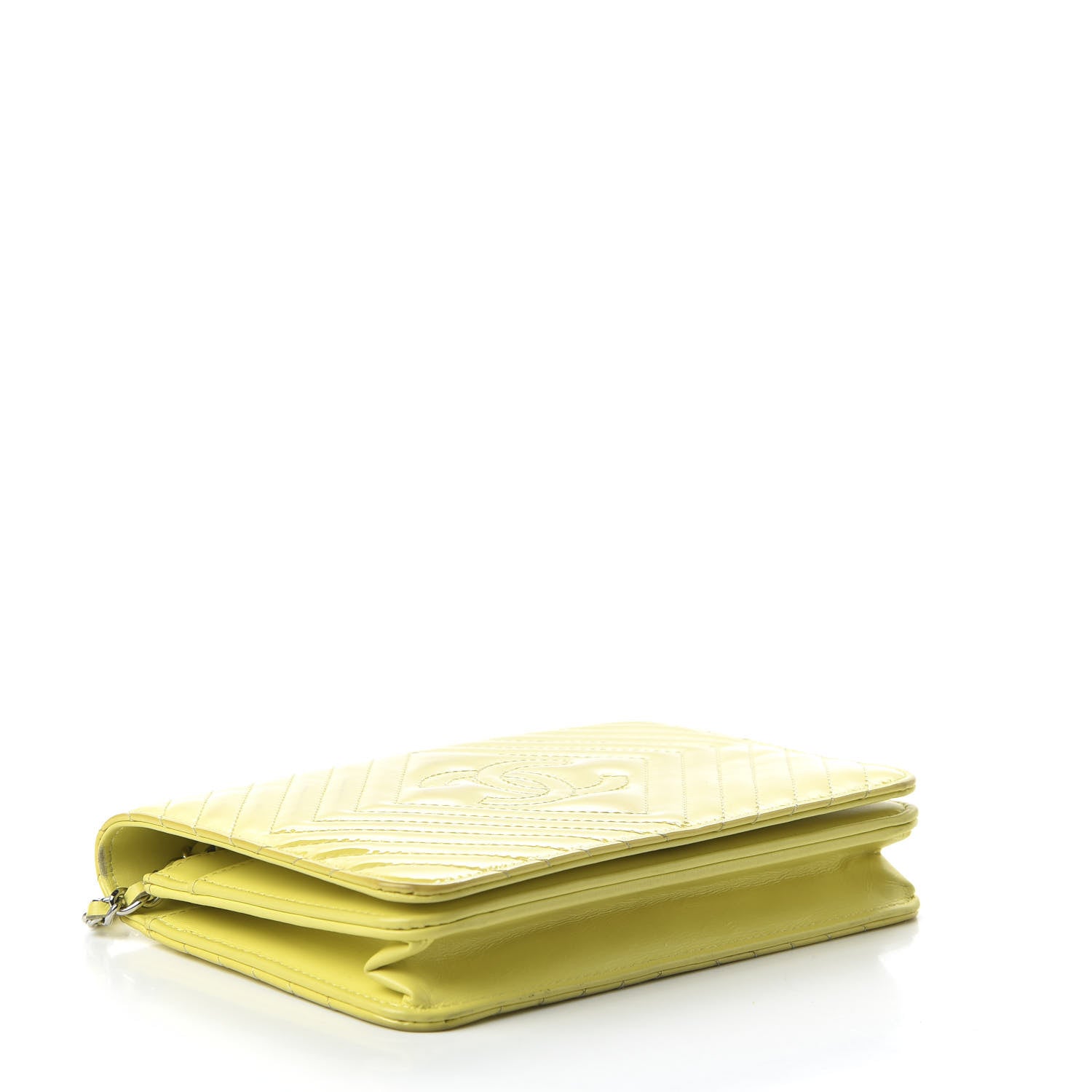 Chanel Patent Quilted Chevron Diamond CC Wallet On Chain WOC 4 of 13