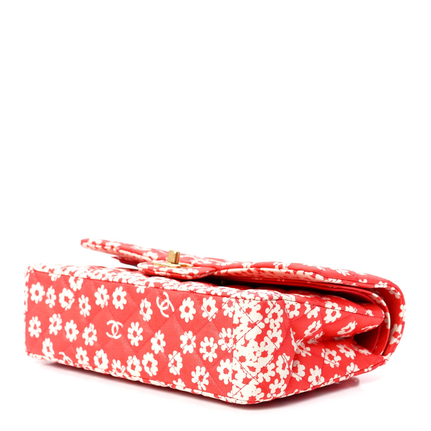 Canvas Floral Printed Quilted Medium Double Flap Pink White
