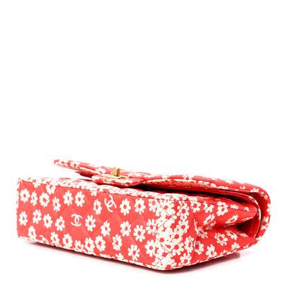 Chanel Canvas Floral Printed Quilted Medium Double Flap Pink White 10 of 12