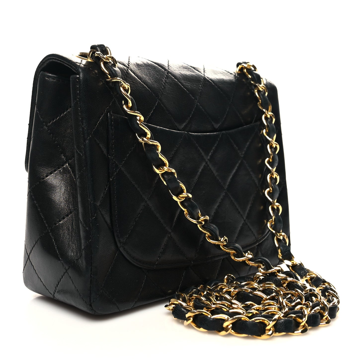 Lambskin Quilted Mini Square Flap Bag Black