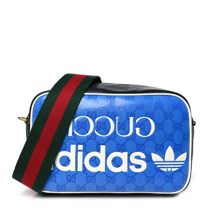 Gucci X ADIDAS Crystal Vintage Monogram Textured Dollar Calfskin Web Trefoil Logo Small Messenger Bag Bright Splash Off White Black 1 of 10