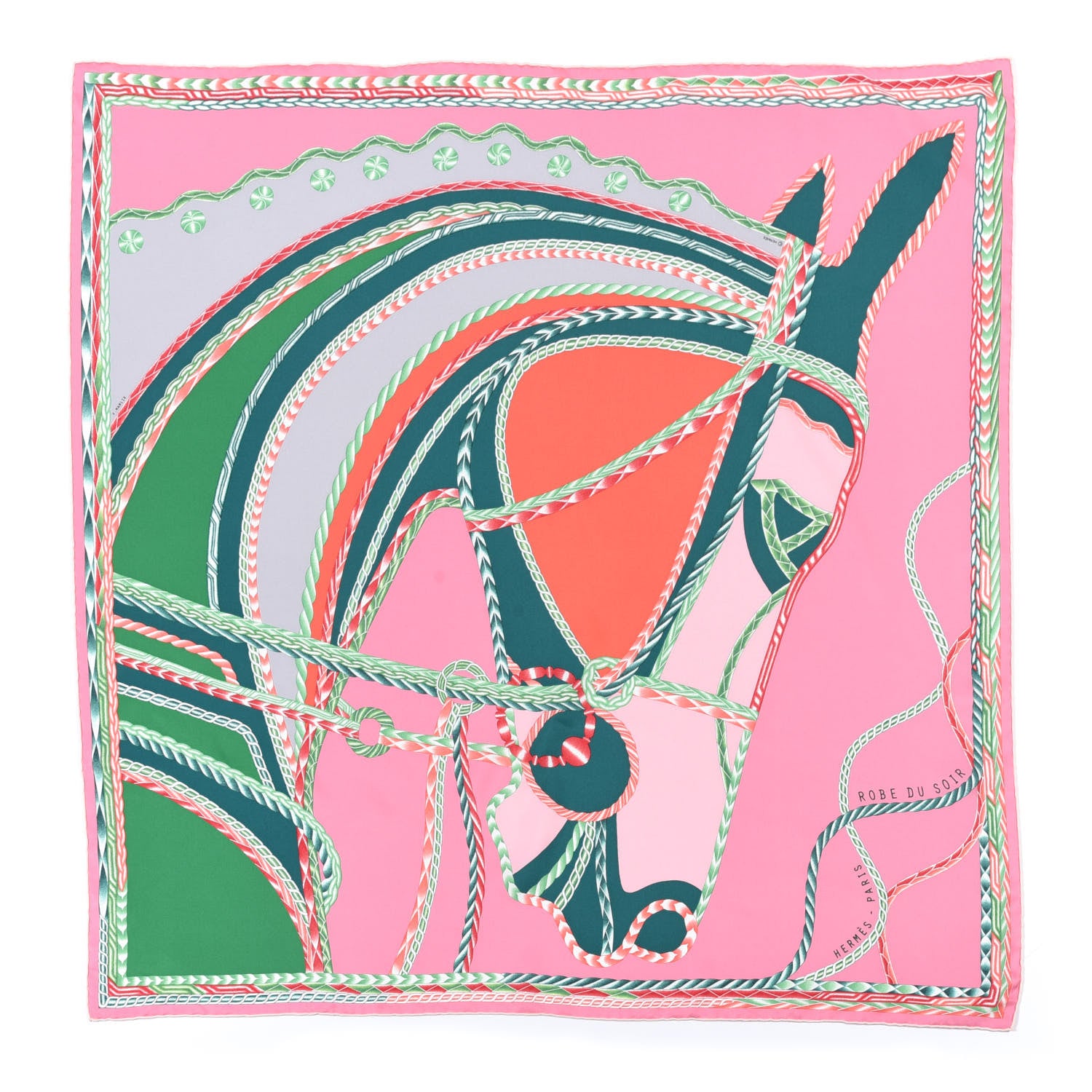 Hermes Silk Robe Du Soir Scarf 90 Rose Bonbon Gris Vert 1 of 5