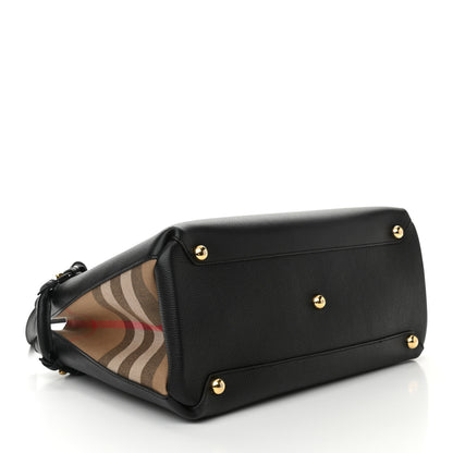 Burberry Derby Calfskin House Check Medium Banner Tote Black 3 of 9
