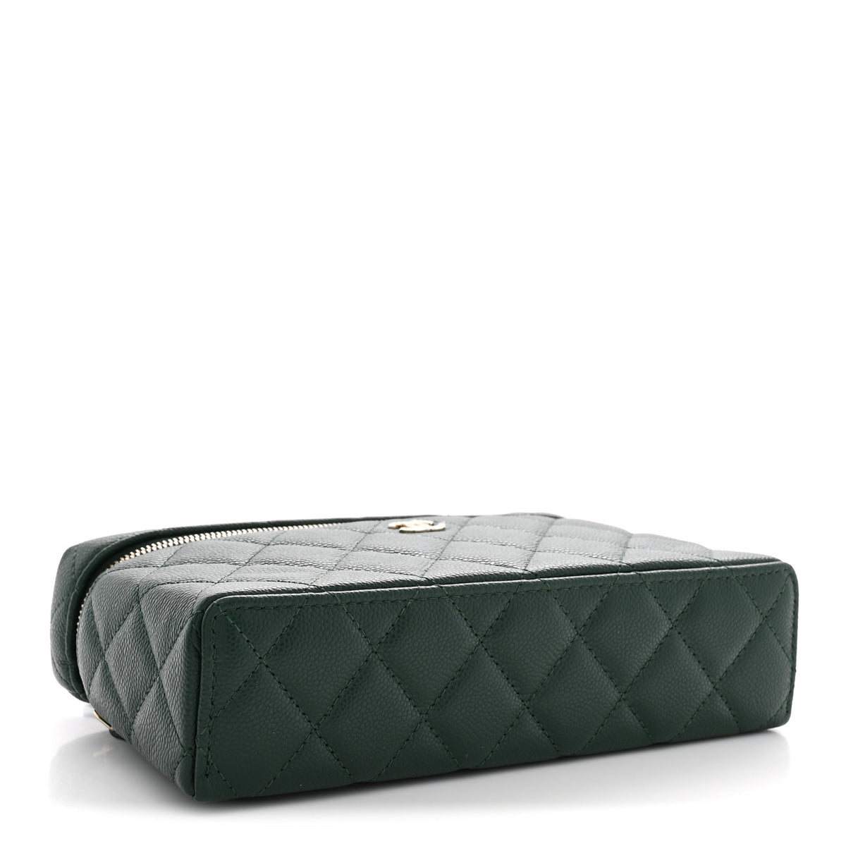 Caviar Quilted Top Handle Slim Vanity With Chain Dark Green