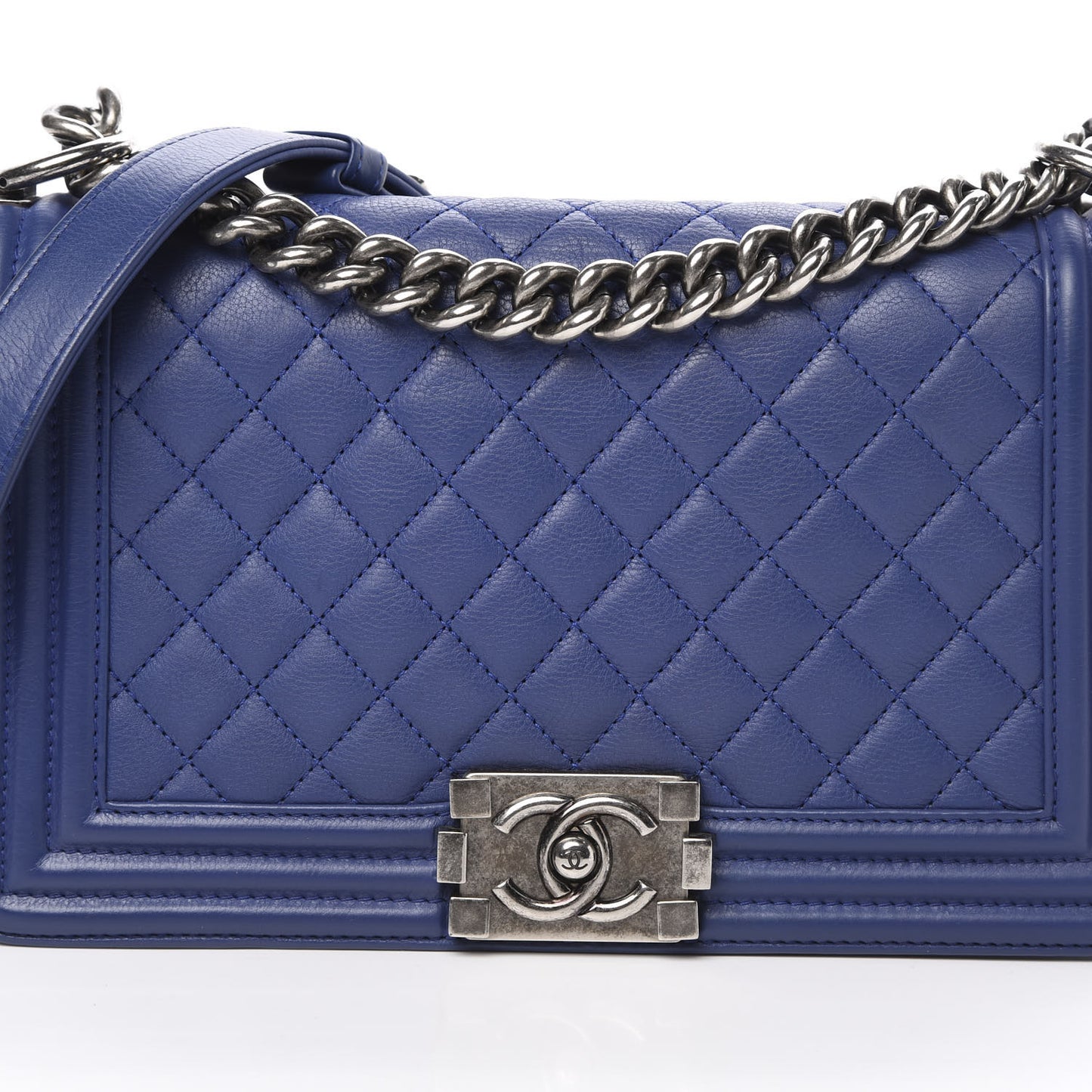 Calfskin Quilted Medium Boy Flap Blue