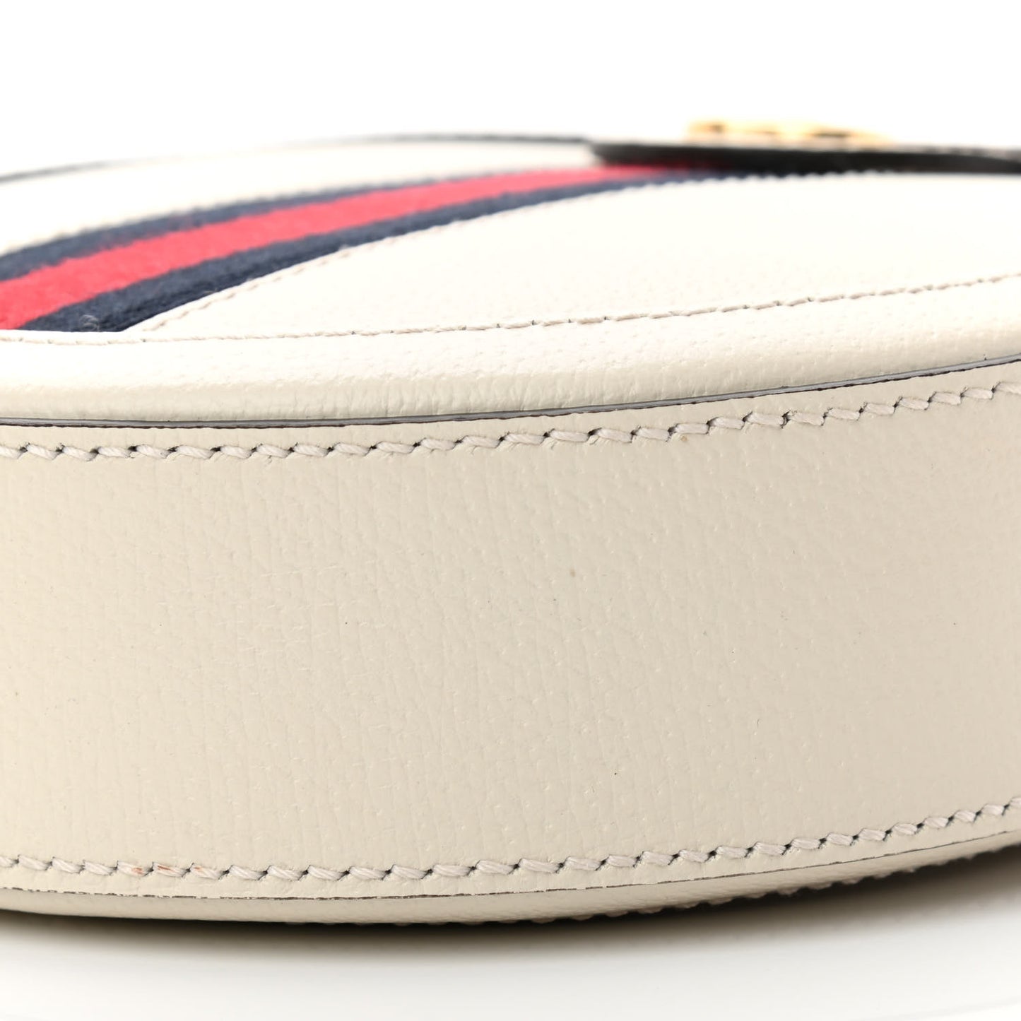 Textured Calfskin Web Mini Ophidia Round Shoulder Bag Mystic White