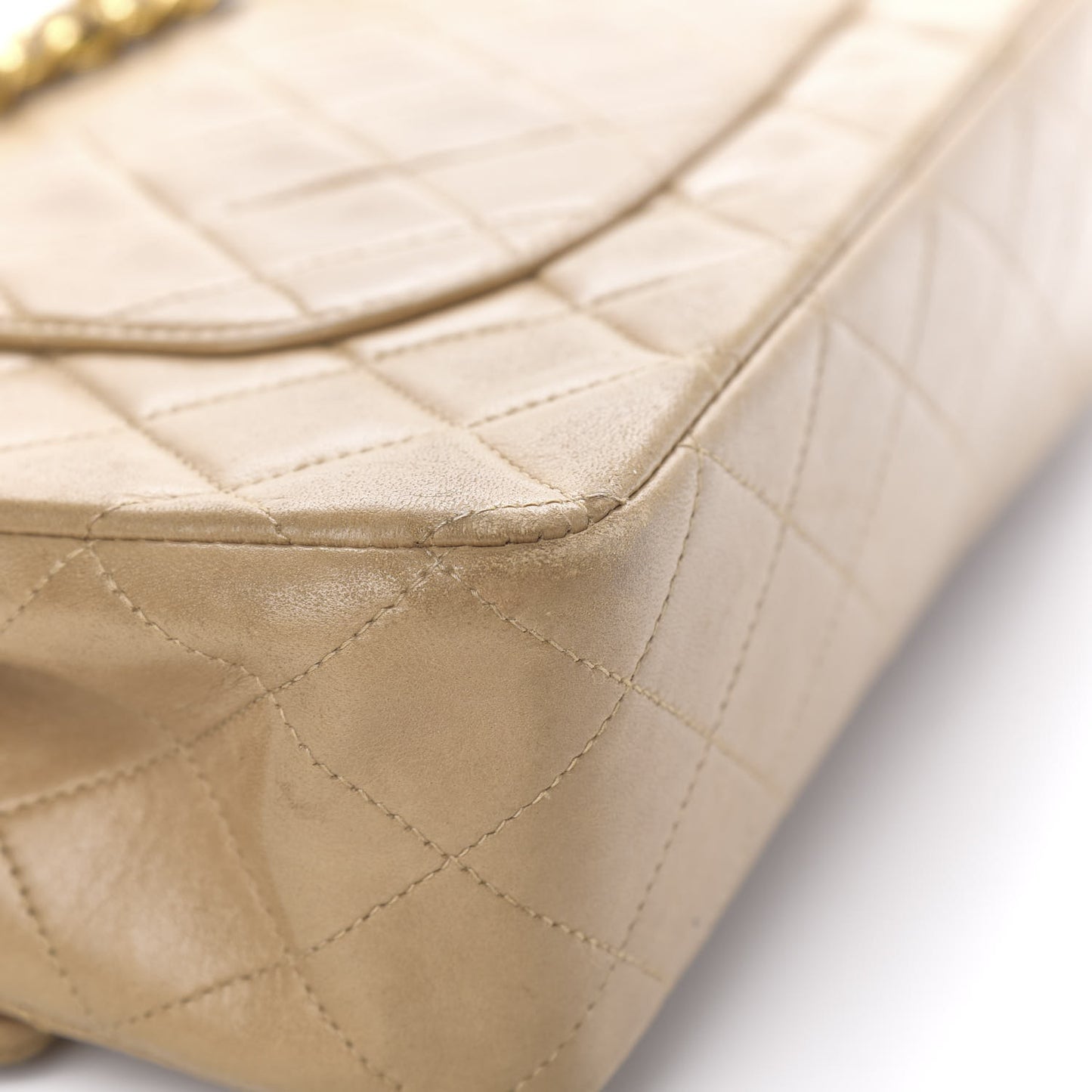 Lambskin Quilted Medium Double Flap Beige