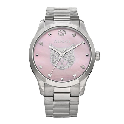 Gucci Stainless Steel Pink Mother of Pearl 38mm G-Timeless Cat Quartz Watch 1 of 4
