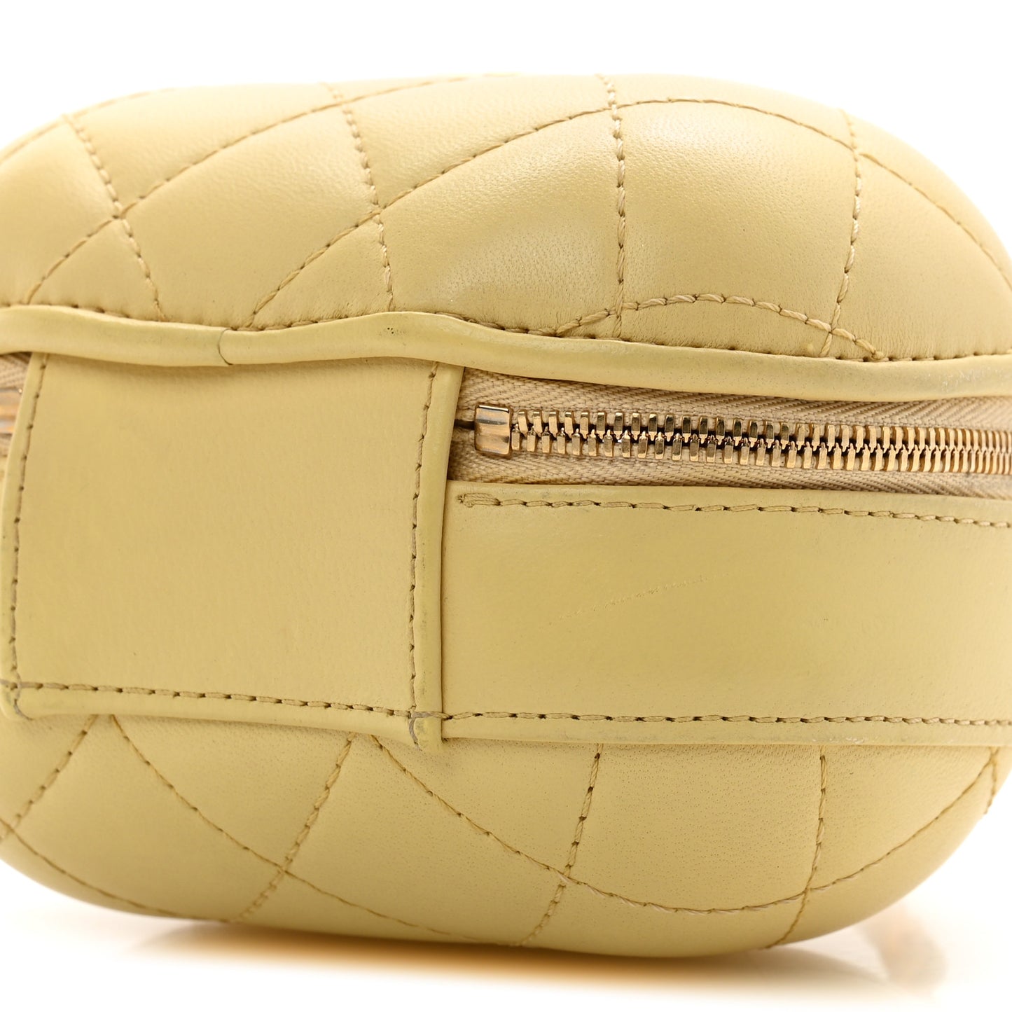 Lambskin Quilted CC Bubble Vanity Case With Chain Light Yellow
