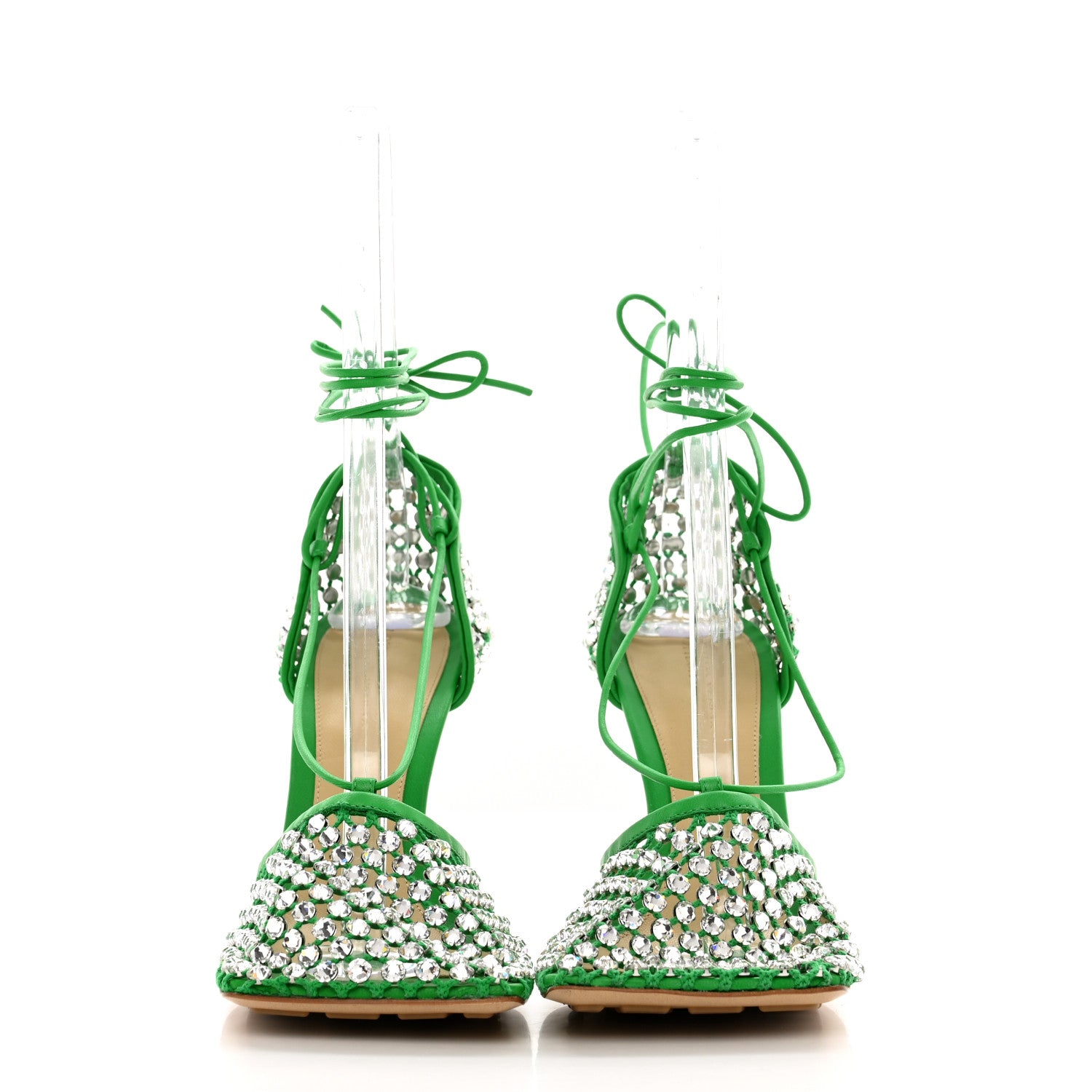 Bottega Veneta Mesh Nappa Crystal Embellished Sparkle Stretch Ankle Tie Sandals 40 Parakeet 2 of 13