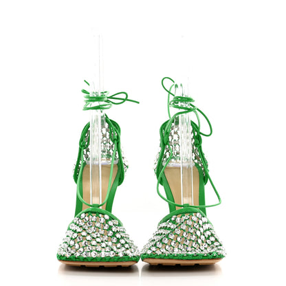 Bottega Veneta Mesh Nappa Crystal Embellished Sparkle Stretch Ankle Tie Sandals 40 Parakeet 2 of 13