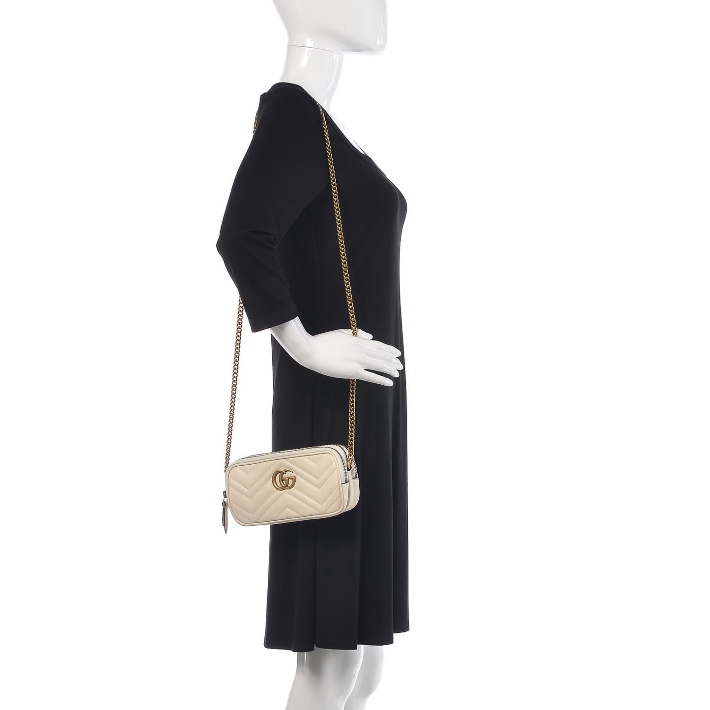 Calfskin Matelasse Mini GG Marmont Chain Crossbody Bag Mystic White