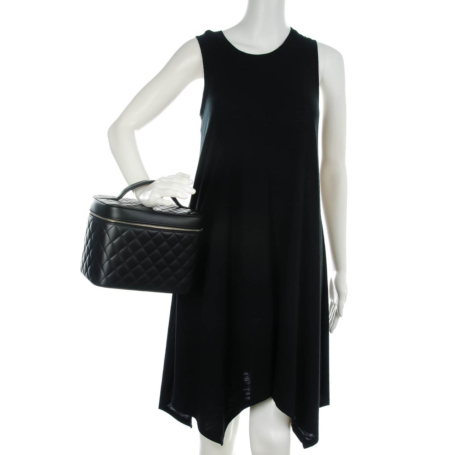 Lambskin Quilted Large Vanity Pouch Black