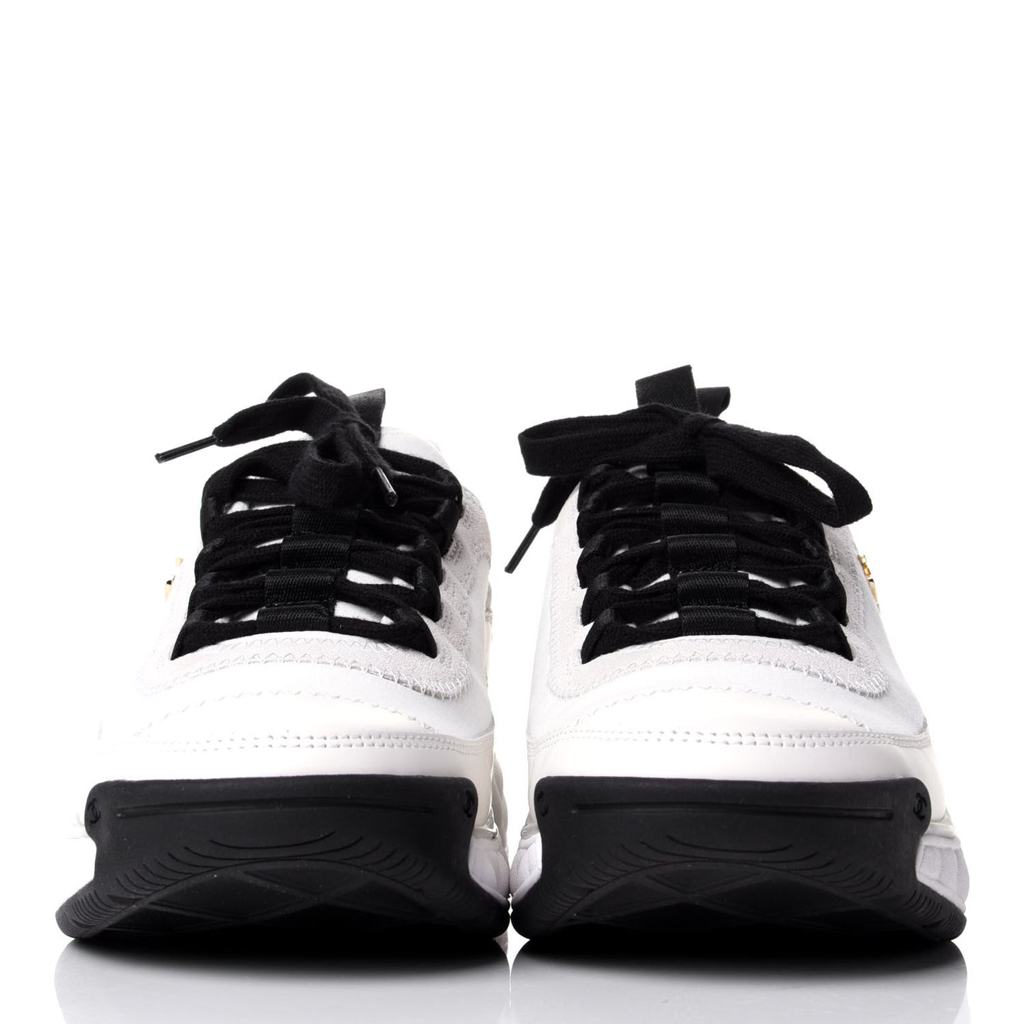 Velvet Calfskin Mixed Fibers CC Sneakers 37.5 Ivory Black