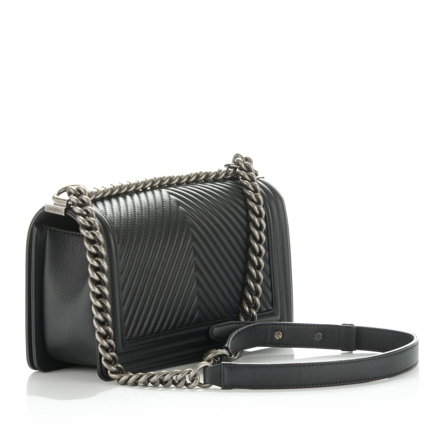 Calfskin Chevron Medium Boy Flap Black