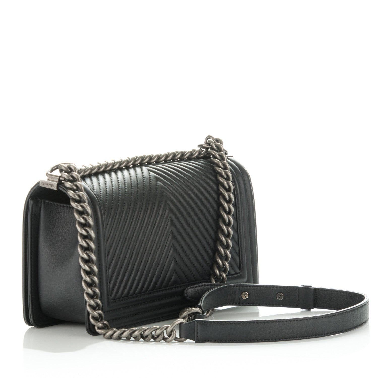 Chanel Calfskin Chevron Medium Boy Flap Black 3 of 8