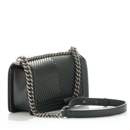 Chanel Calfskin Chevron Medium Boy Flap Black 3 of 8