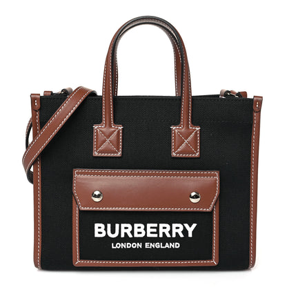 Burberry Canvas Smooth Calfskin Mini Two Tone Freya Tote Black Tan 1 of 9