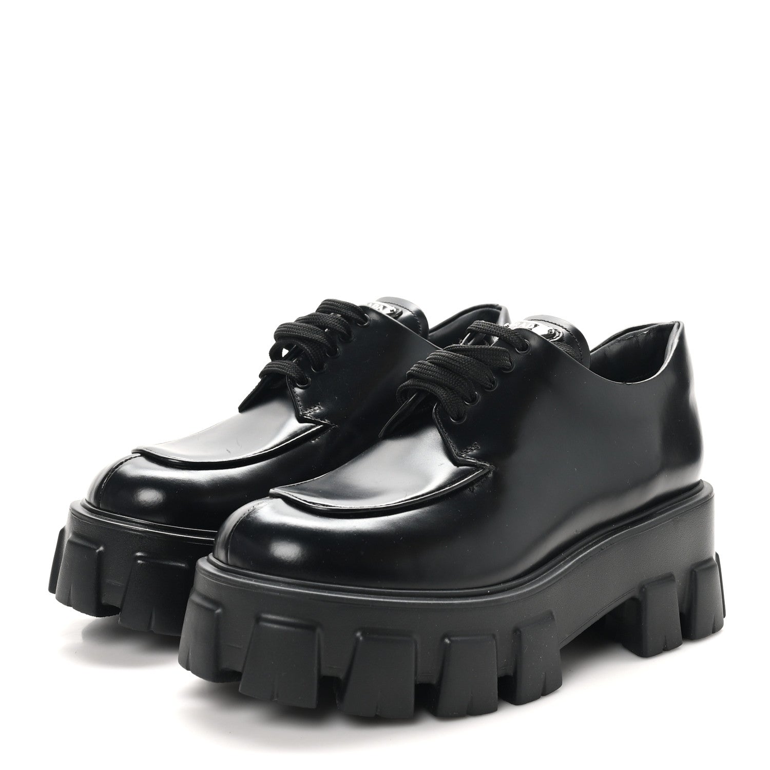 Prada Spazzolato Rois Sfumato Monolith 55mm Derby Loafers 37 Black Argento 4 of 9