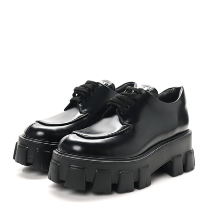 Prada Spazzolato Rois Sfumato Monolith 55mm Derby Loafers 37 Black Argento 4 of 9