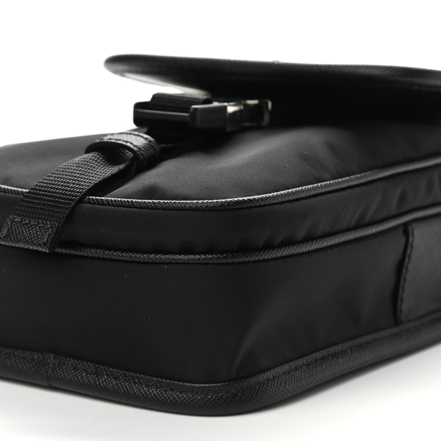 Re-Nylon Saffiano Mini Pocket Single Snap Buckle Messenger Bag Black