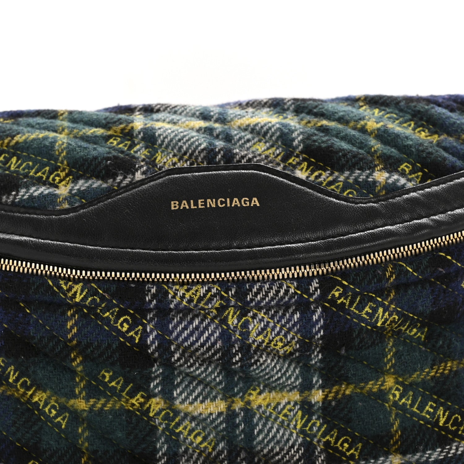 Balenciaga Wool Plaid Diagonal Allover Logo Matelasse XS Souvenir Belt Bag Green Blue Yellow 8 of 15