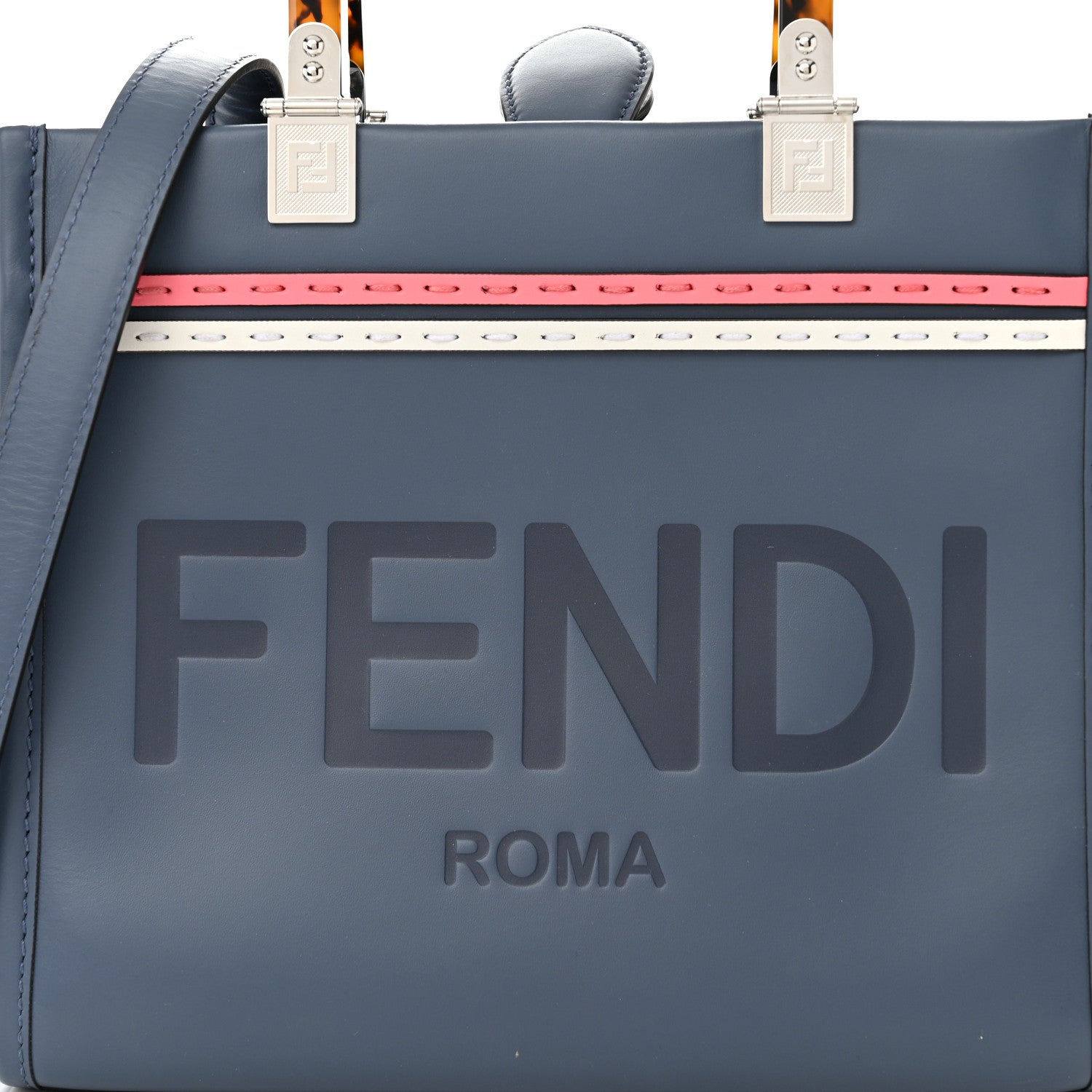 Fendi Vitello King Plexiglass Logo Embossed Small Fendi Sunshine Shopper Tote Mirto 7 of 10