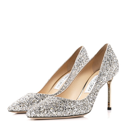 Jimmy Choo Glitter Pointy Toe Romy 85 Pumps 38.5 Champagne 3 of 7
