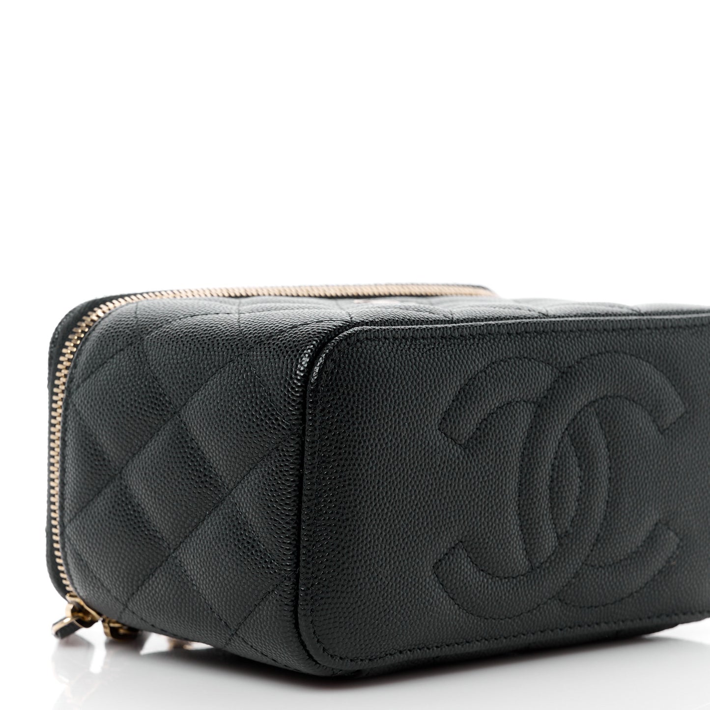 Caviar Quilted Small Vanity Case With Chain Black
