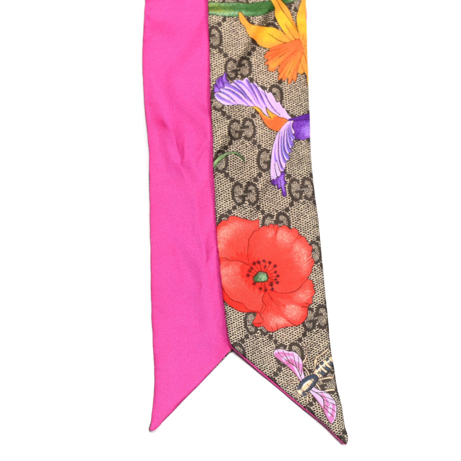 Gucci Silk Twill GG Monogram Special Flory Neck Bow Scarf Beige Pink 2 of 5