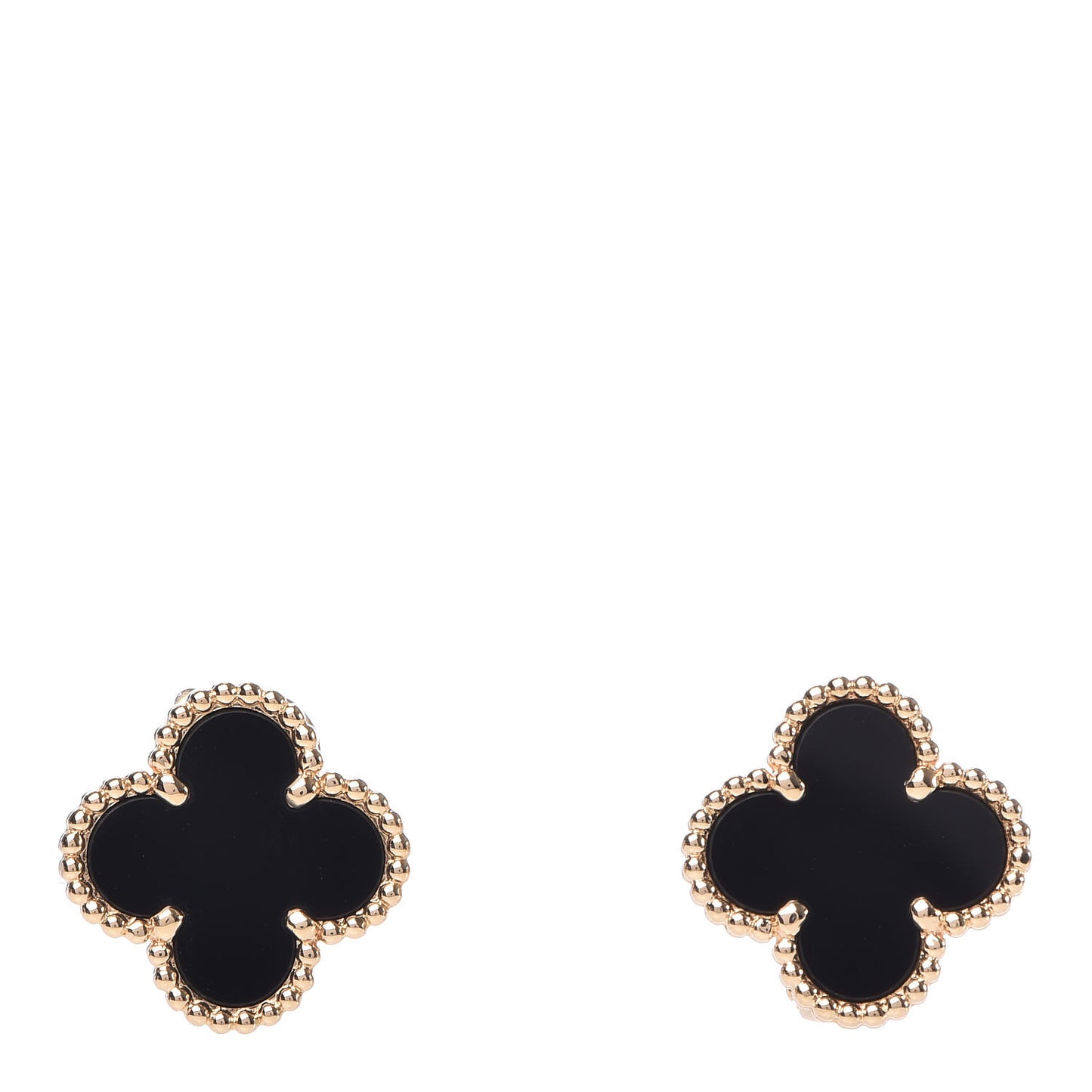 18K Yellow Gold Black Onyx Vintage Alhambra Earrings