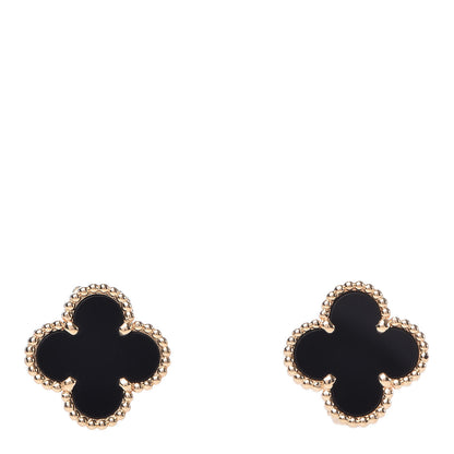 Van Cleef & Arpels 18K Yellow Gold Black Onyx Vintage Alhambra Earrings 1 of 5