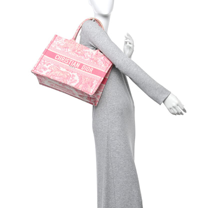 Christian Dior Canvas Embroidered Medium Dioriviera Toile De Jouy Book Tote Peony Pink 2 of 11