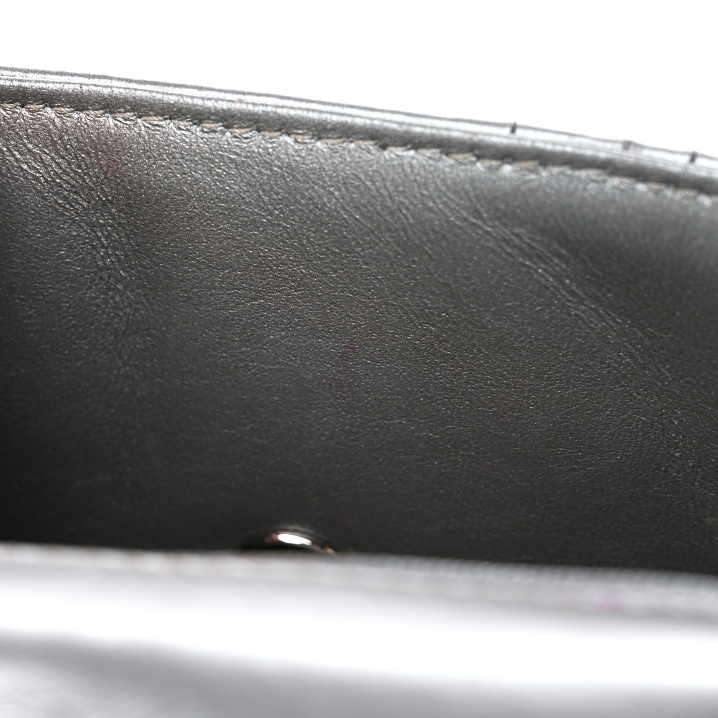 Glazed Calfskin Grommet Embellished Mini Airline Rectangular Flap Silver