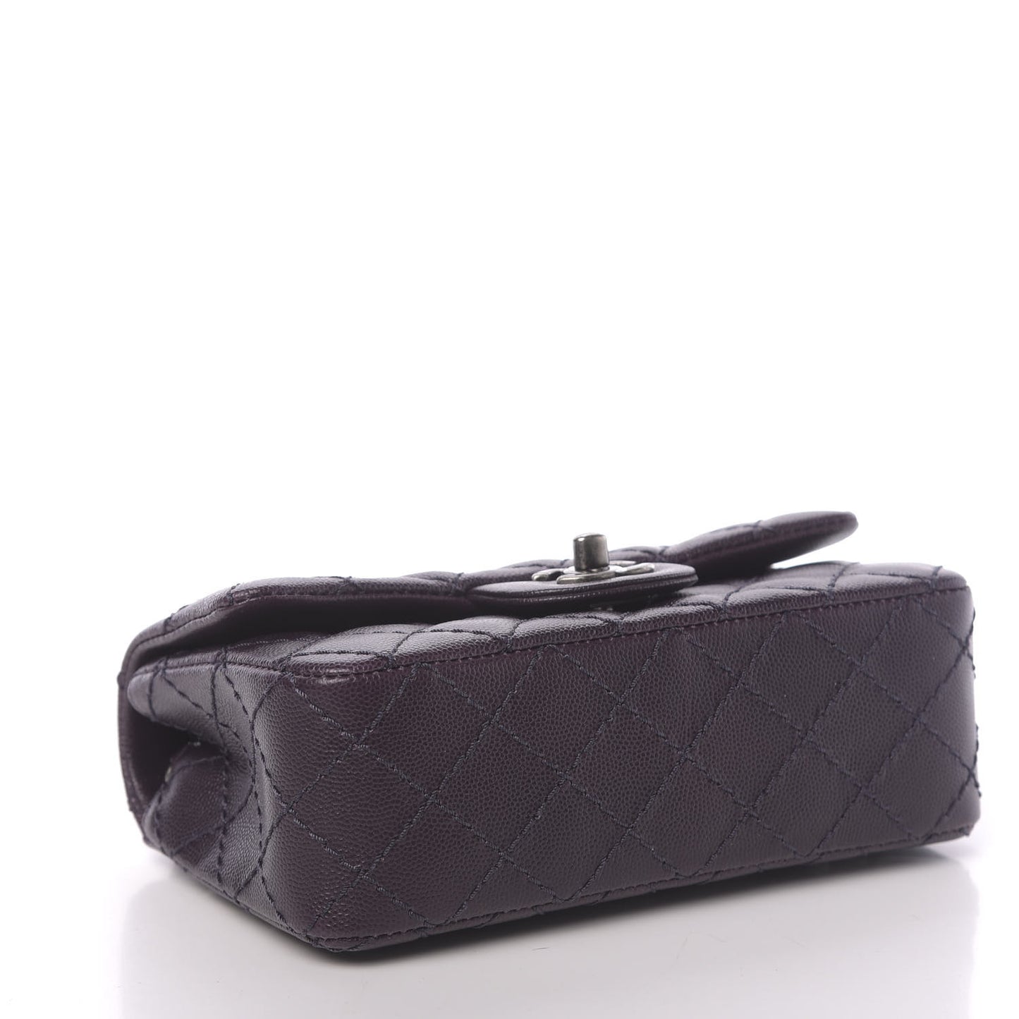 Washed Caviar Quilted Mini Rectangular Flap Dark Purple