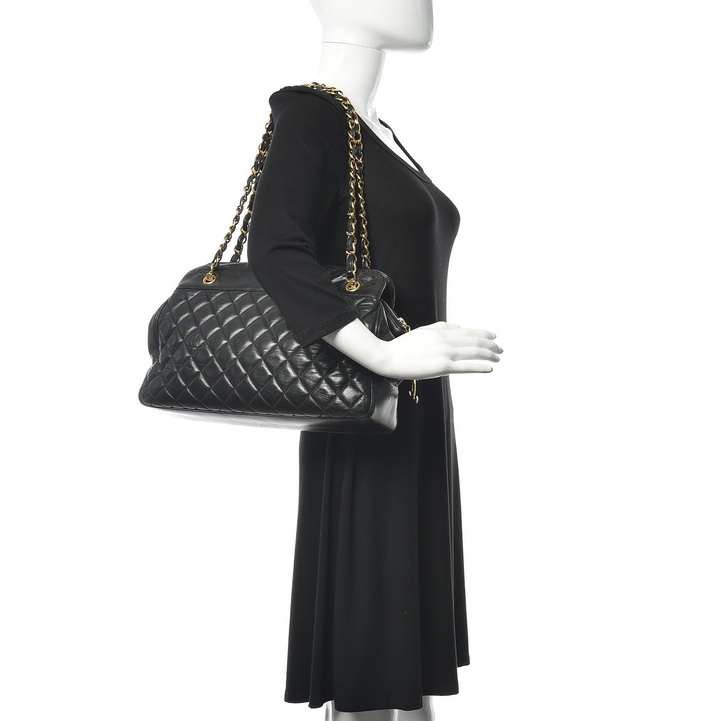 Lambskin Quilted Shoulder Bag Black