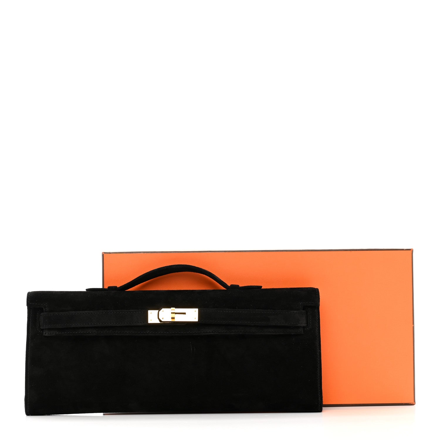 Hermes Veau Doblis Suede Kelly Cut Clutch Pochette Black 9 of 9